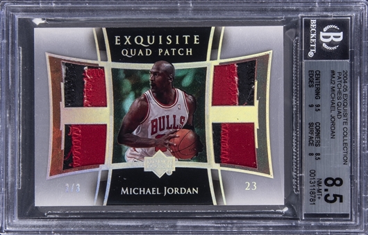 2004-05 UD "Exquisite Collection" Patches Quad #MJ2 Michael Jordan Game Used Patch Card (#3/3) – BGS NM-MT+ 8.5